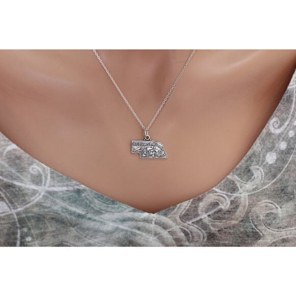 Sterling Silver Nebraska Charm Necklace - Picture 1 of 4